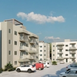 Vista principal de los Apartamentos en venta Ciudad Juan Bosch con áreas verdes