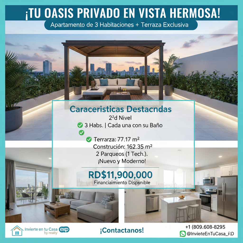 Apartamento en Venta Vista Hermosa SDE | Terraza 77m² | 3 Hab